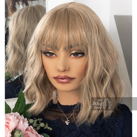 Ashy Blonde Wavy Wig with Bangs | Alicia - Picture 9 of 12